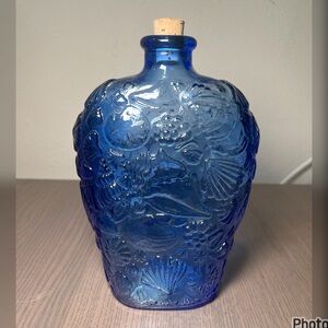 VINTAGE CANADA LIBBEY COBALT BLUE GLASS BOTTLE WITH CORK